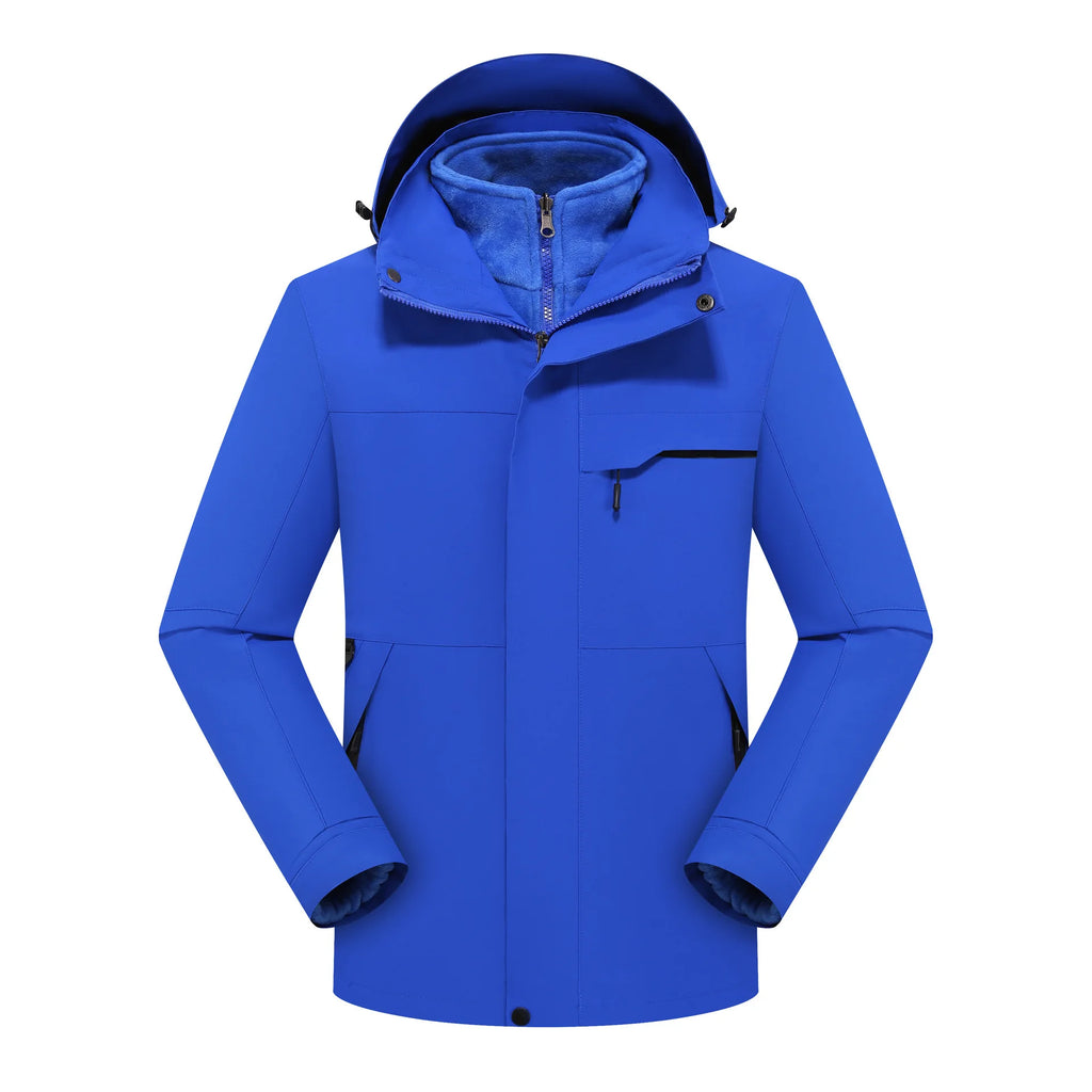 Unisex Winter Fleece Three-in-One Hooded Jacket Removable Zipper Closure Soft Nylon Shell Waterproof for Technology