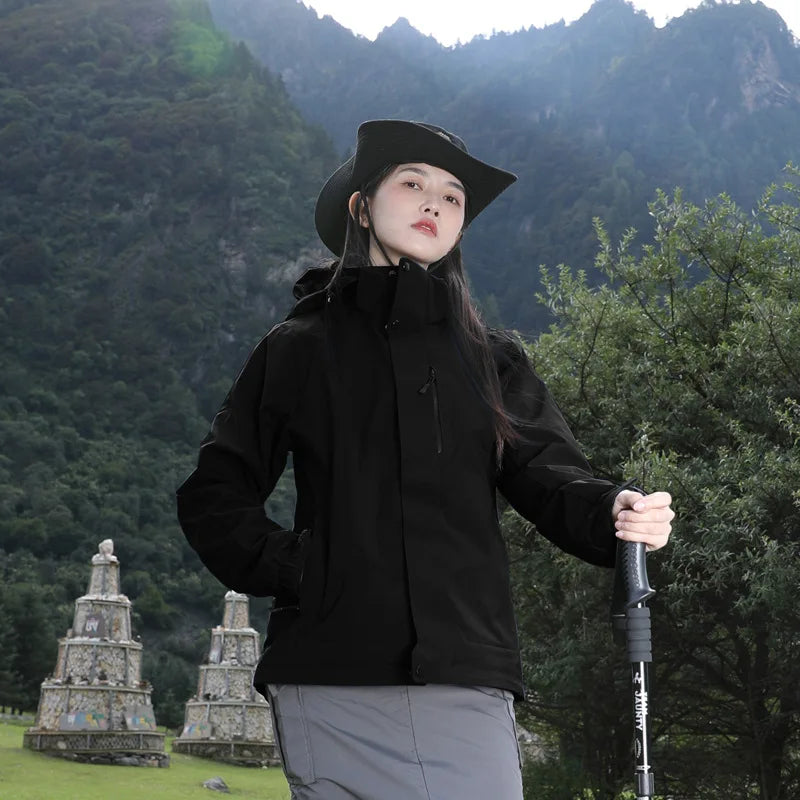 Men's and Women's Three in One Outdoor Hard Shell Jacket, High-end Windproof and Waterproof Hiking and Mountaineering Jacket