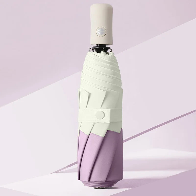 Korean Japanese Ins Small Fresh Ladies Umbrella Three Folding Customized Logo Two Color Stitching Plastic Handle Business 6K