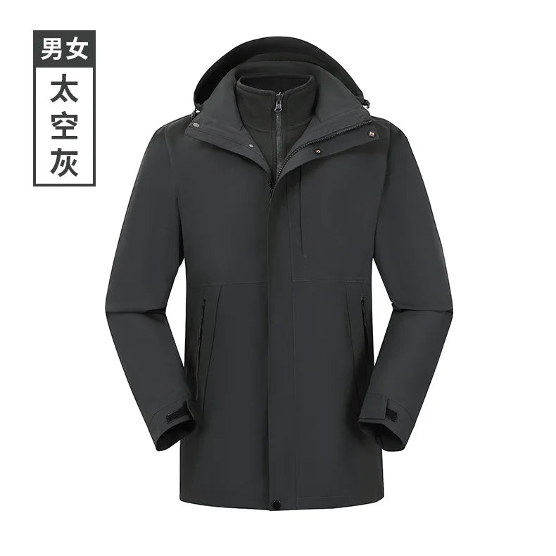 Men's Women's New Outdoor Casual Three-in-One Waterproof Windproof Jacket Disassembled Two-Piece for Autumn Winter
