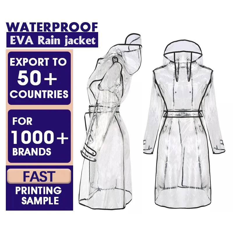 Clear EVA Rain Coats With Hat Unisex for Teenage Long Sleeve Transparent Adults Men Women Outdoor Walking Raincoat With Button