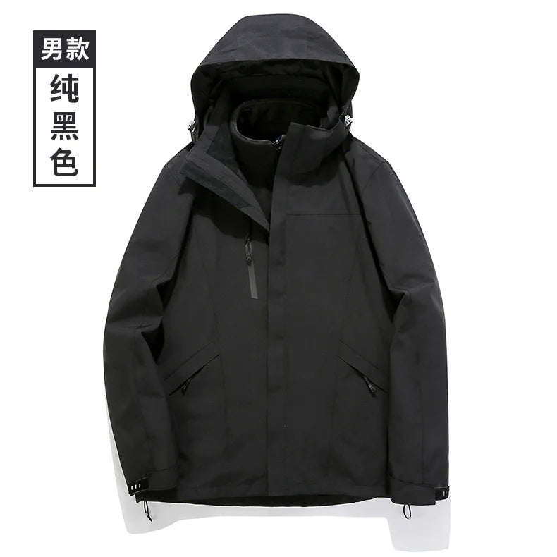 Explosions Hooded Color Matching Unisex Winter Long Sleeve Waterproof Windproof Woven Zipper Soft Shell Bomber Jacket