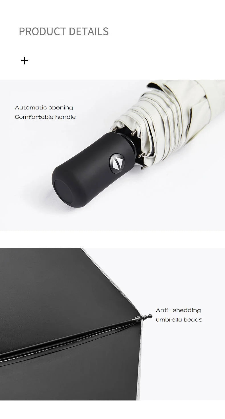 UPF50+ 3-Fold Anti UV Rain Umbrella Windproof Stylish Adults Travel Sunny Rainy Day Contemporary Design Plastic Fabric Box