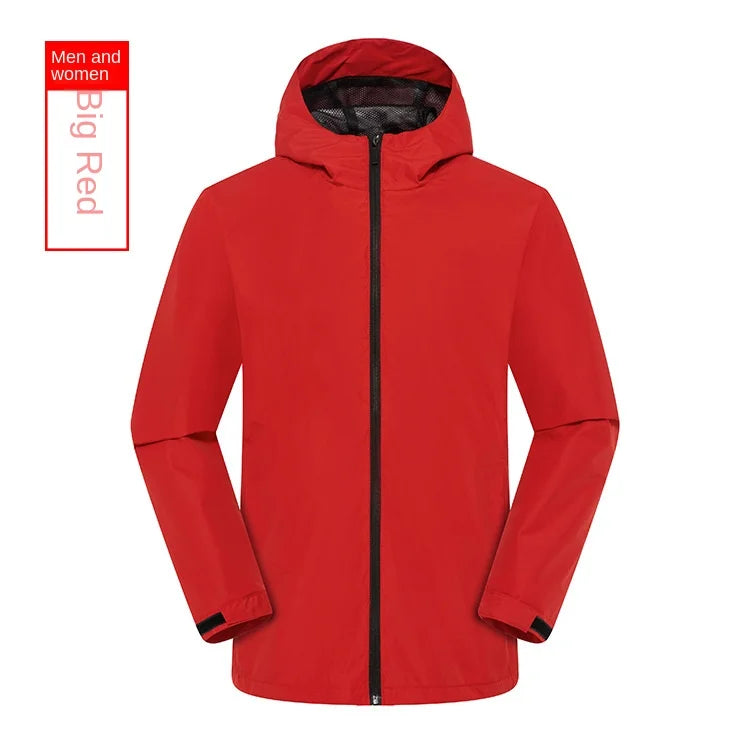Single-Layer Waterproof Outdoor Jacket for Men Women Long Sleeve Coat for Spring Autumn Print Logo for Mountaineering Assault