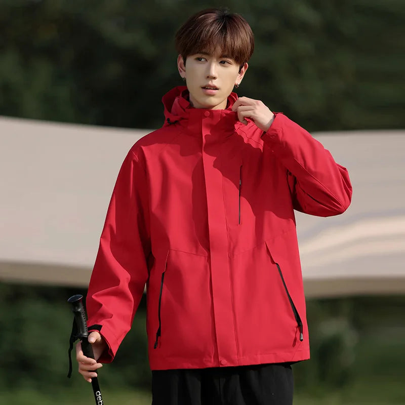 Men's Soft Shell Sports Jacket Single-Layer Windproof Waterproof Print Casual Stand Collar Zipper Closure for Spring Autumn