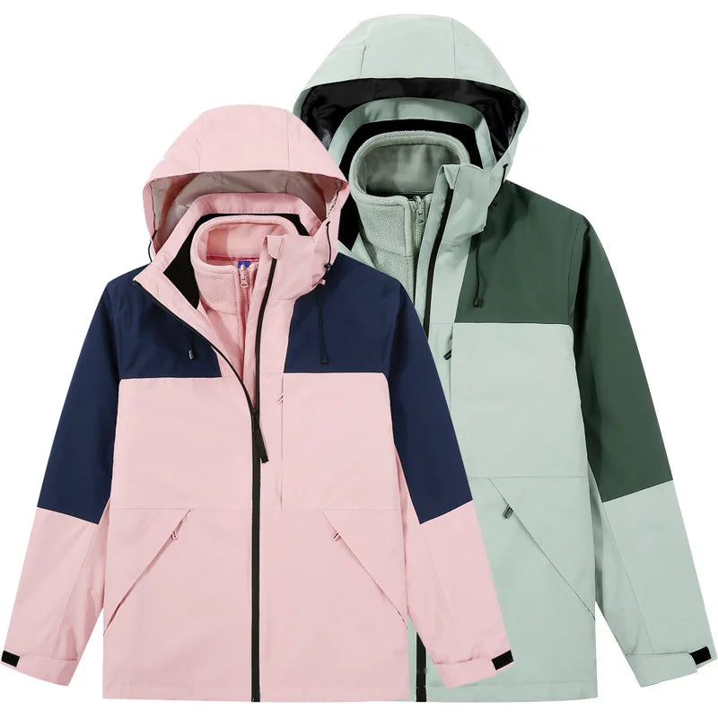 Women's Men's Three-in-One Winter Work Clothes Warm Waterproof Breathable Outdoor Two-Piece with Zipper Closure Logo Embroidery