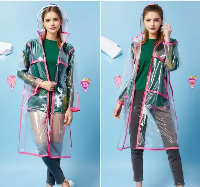 EVA Rainwear Women Men Transparent Hoods Sleeves Reusable Rain Gear Jacket Lightweight Outdoor Raincoat Waterproof in China