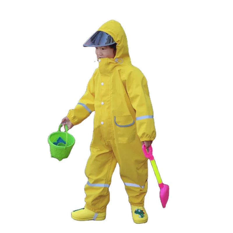 Kids Outdoor One-Piece Raincoat Breathable Polyester Clothing Waterproof Body Logo Decoration for Rain and Travel for Girls