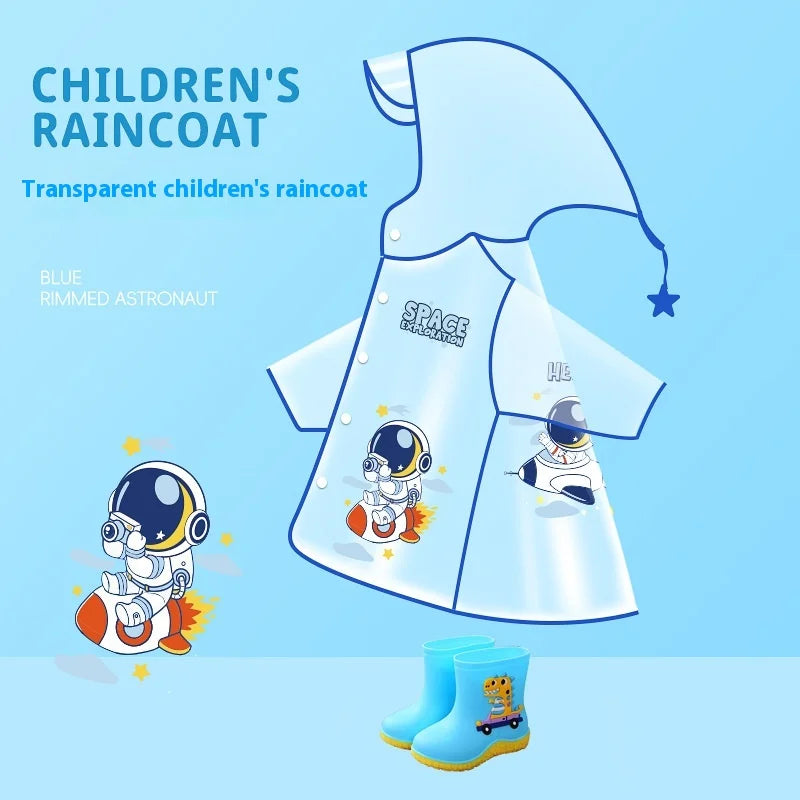 Cartoon Baby Dinosaur for Poncho Raincoat for Boys Girls EVA Waterproof Hat with Brim Rain Gauge for Primary School Kindergarten