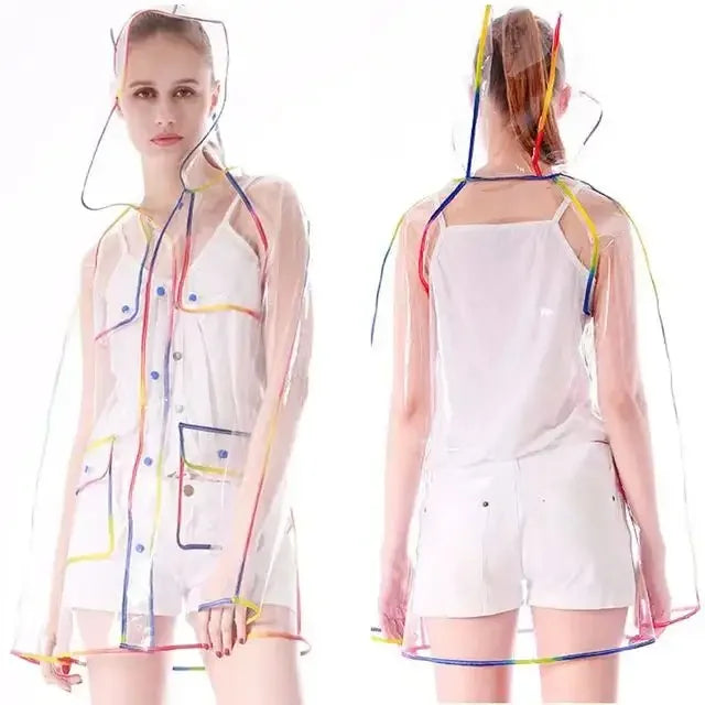 2025 Custom Transparent Waterproof Clear Plastic EVA Adult Raincoat Poncho Hiking Thickening Rainwear EVA Rain Poncho Raincoat