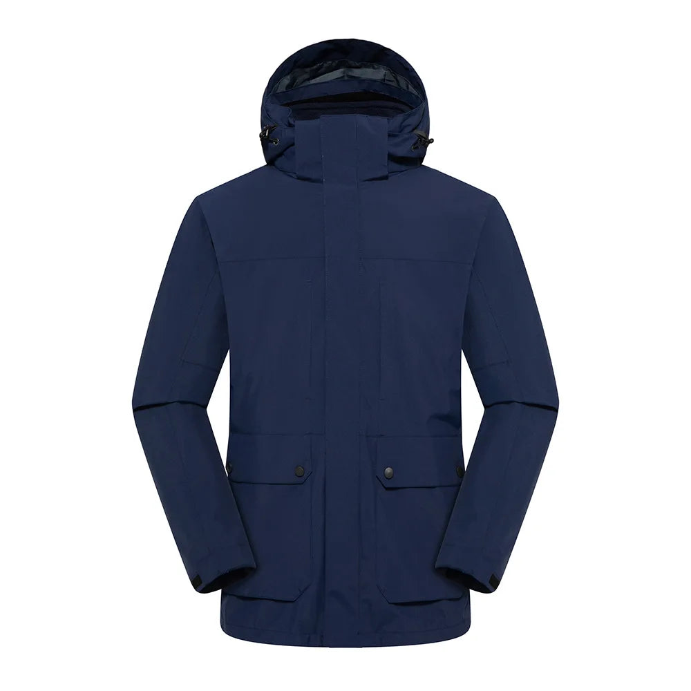 Detachable Zipper Winter Jacket for Men Women Outdoor Couples Solid Woven Soft Shell Coated Breathable Windproof Stand 3XL