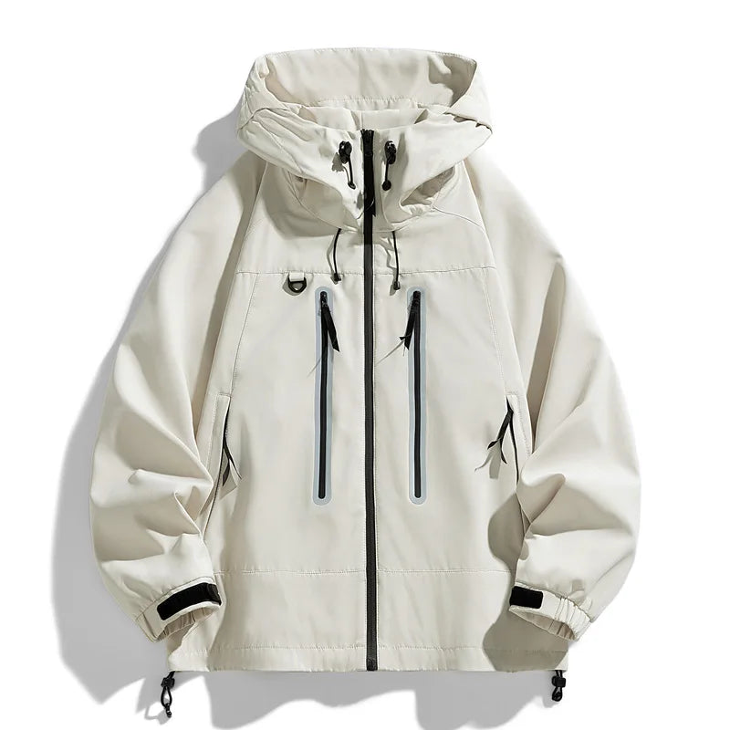 Mountain Outdoor Canvas Reflective Hoodie Jacket Men's Hiking Camping Mountaineering Suit Couple Front Logo Waterproof