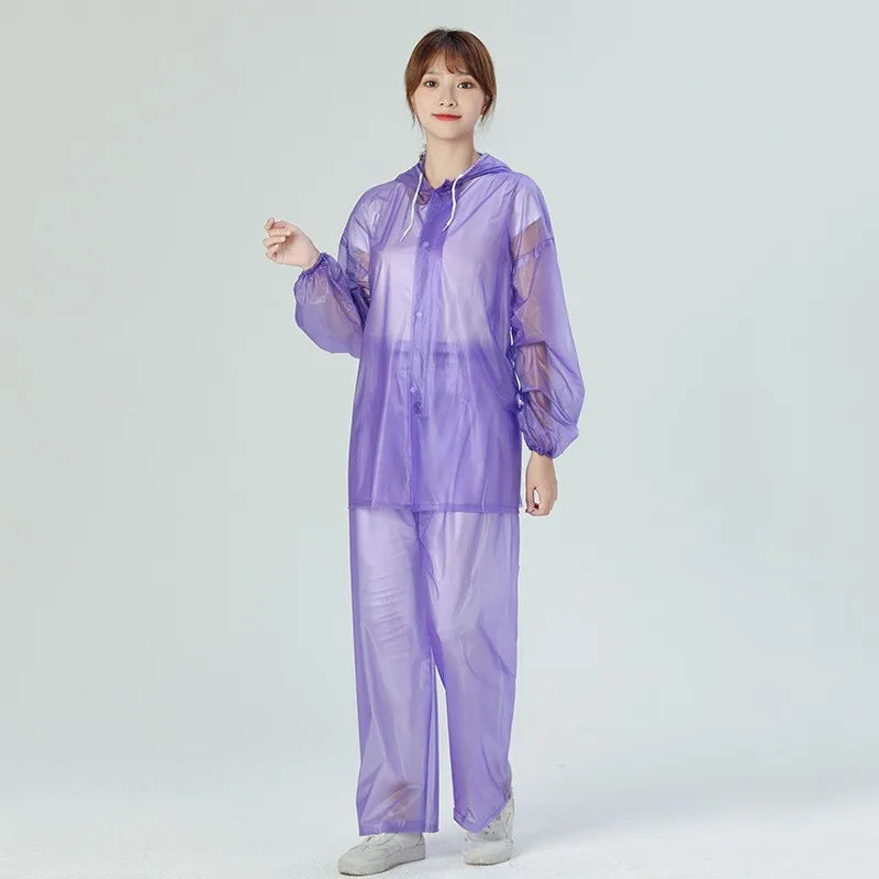 Eco Friend PVC Transparent Raincoats With Pant Waterproof Hood Rainsuit