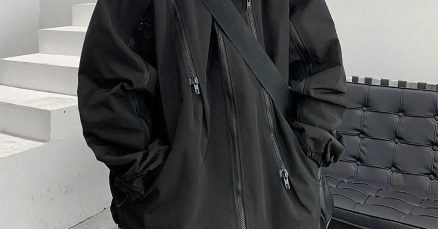 Samurai Brand Heavy-Weight Black Jacket Waterproof Windbreaker for Boys Loose Fit Spring and Autumn Outdoor Wear