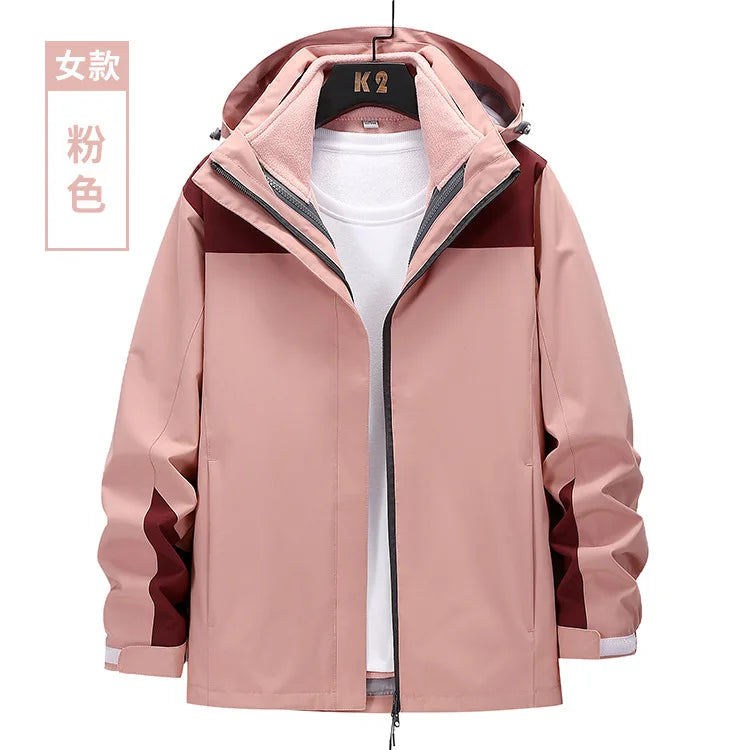 Outdoor Waterproof Windbloc Zipper Solid Soft Shell Three-in-One Detachable Two-Piece Set Fleece-Lined Thick Winter