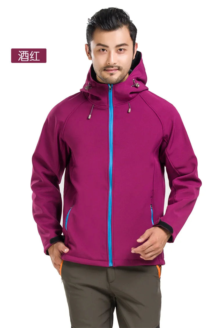 Outdoor Soft Shell Jacket for Men Women Stand Windproof Fleece-Lined Thickened for Spring Winter Mountaineering Plus Size