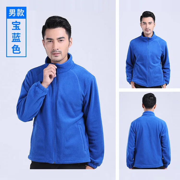 New Outdoor Hooded Fleece Jacket Unisex Zipper Closure Waterproof Thick Lining Winter Double-Sided Padded Stand Rabbit Fur Trim