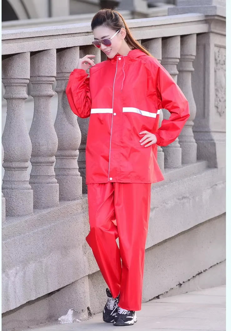 Motorcycle Rain Coat Waterproof Oxford Cloth Raincoat Outdoor Rain Proof Jackets Coat + Pants with Reflective Strip Rain Coat