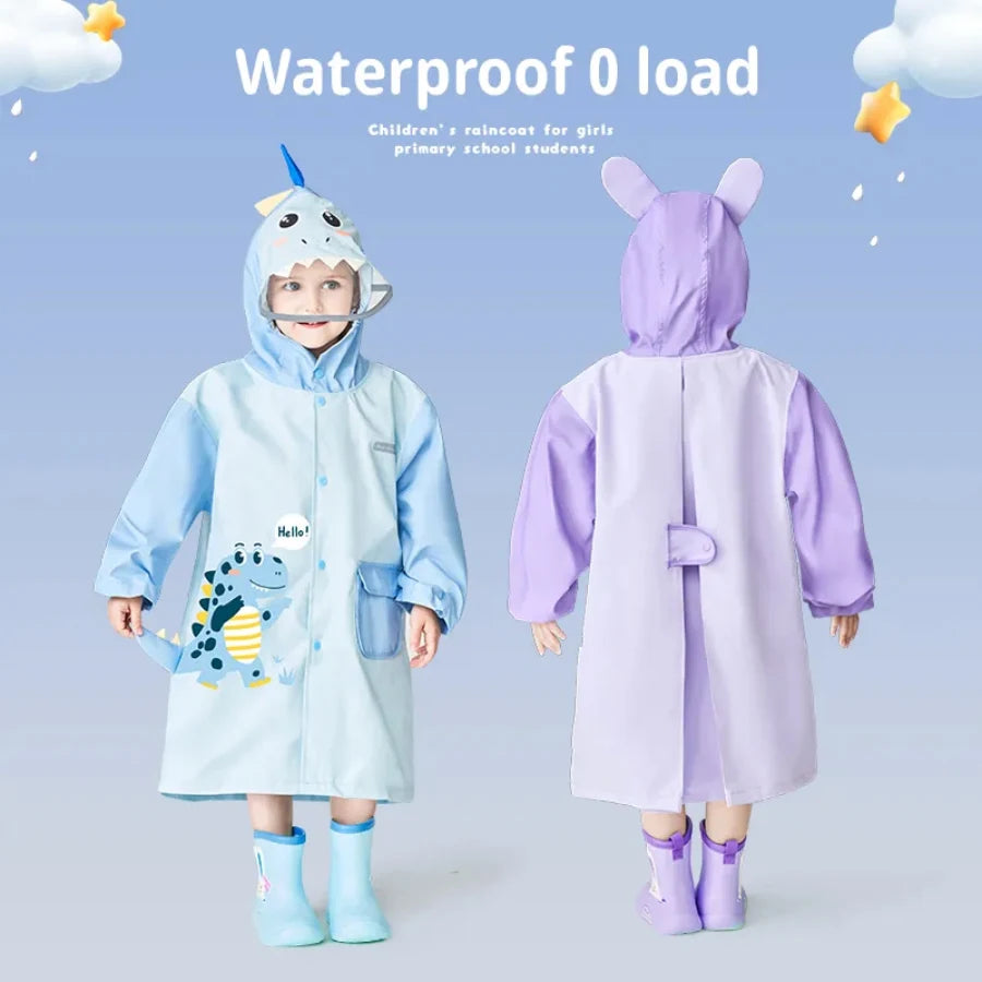 Children's Waterproof Hooded Cute Cartoon Raincoat, Suitable for Boys and Girls to Hike, Travel, and Engage in Water Activities
