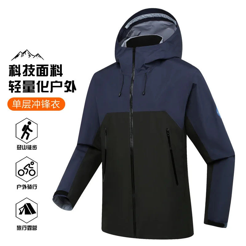 Men's Women's Outdoor Hard Shell Jacket Single Windproof Waterproof Long Sleeve for Camping Mountaineering