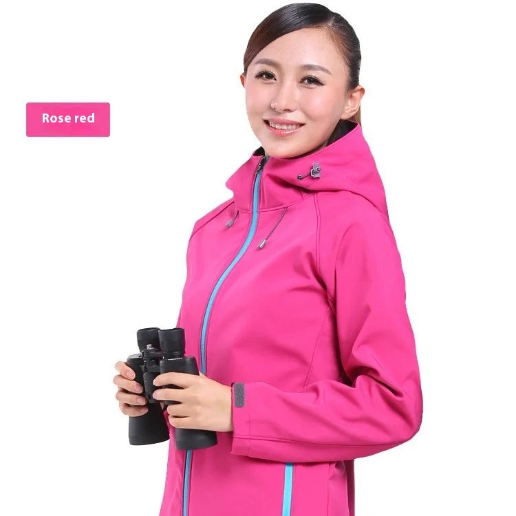 Outdoor Soft Shell Jacket for Men Women Stand Windproof Fleece-Lined Thickened for Spring Winter Mountaineering Plus Size