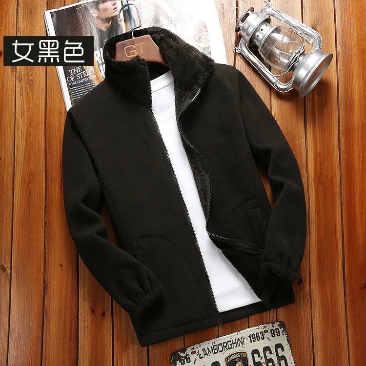 Casual Outdoor Indoor Polar Coral Fleece Coat for Men Women Spring Autumn Winter Thickened Sweater Cardigan with Charging Liner
