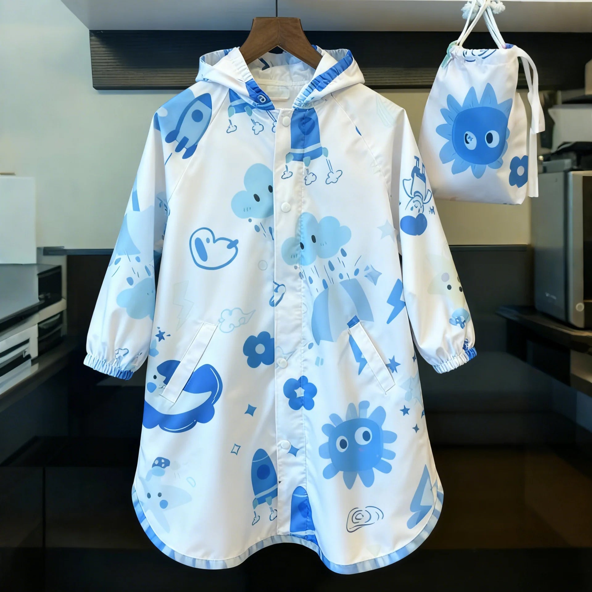 Lightweight Waterproof Raincoat Reusable Rain Gear for Outdoor Activities-Hiking Riding with Cartoon Print for Boys Girls School