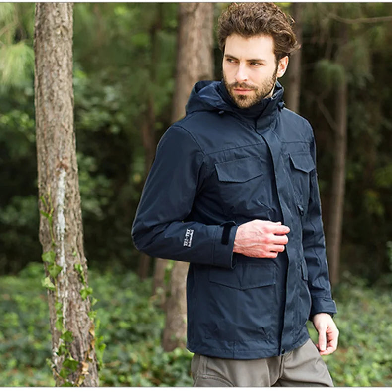 Outdoor Clothing Men's Three-in-One Detachable Fleece Waterproof Zipper Closure Nylon Two-Piece Ski Mountaineering Jacket