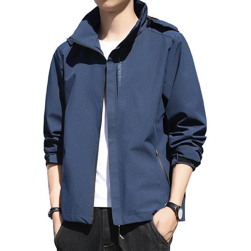 Men's Casual Print Hooded Windbreaker Jackets for Autumn Winter Sports Waterproof Windproof Fashionable for Couples Climb