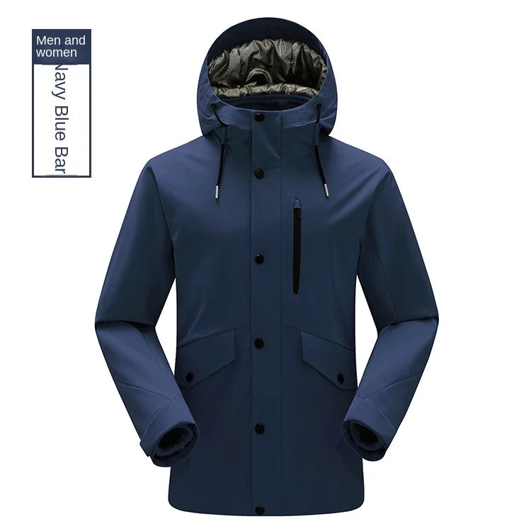 High-end New Plus Size Three-in-one Men's Women's Winter Windproof Warm Two-piece Outdoor Hiking Suit Zipper Couples Logo 100%