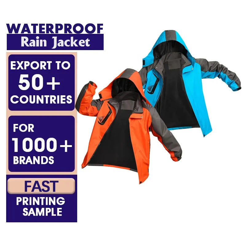 Premium Quality Mens Outdoor Waterproof Jacket Polyester Plain Rain Jackets Black Wind Breaker Hoodie 3 Layer Rain Jackets