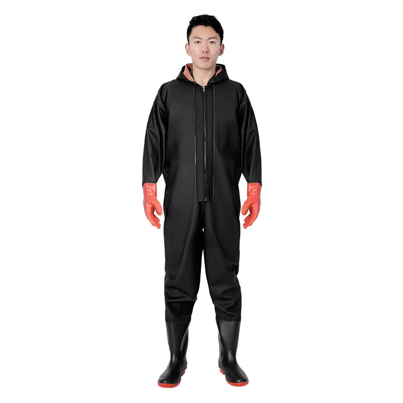 Wholesale Thickened PVC Full-Body Waterproof Chest Wader Fishing Rain Water Pants with Zipper Closure Unisex