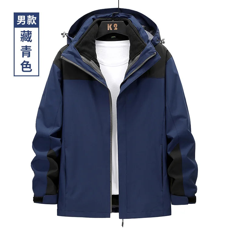 Outdoor Waterproof Windbloc Zipper Solid Soft Shell Three-in-One Detachable Two-Piece Set Fleece-Lined Thick Winter