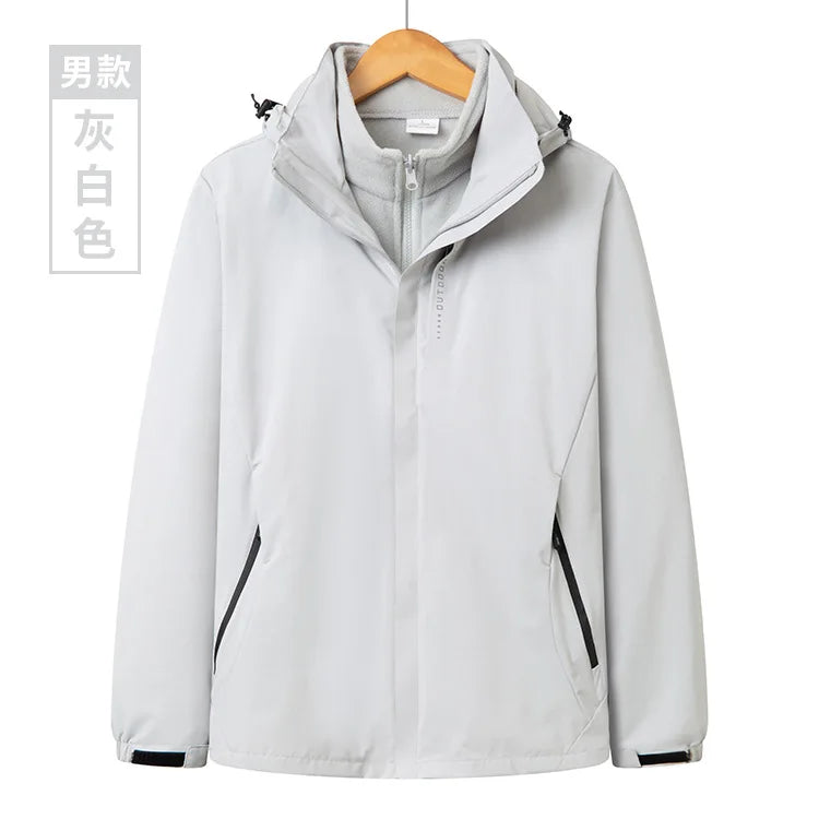 Men's Women's Outdoor Winter Work Clothes Rush Printed Logo Three-in-One Detachable Two-Piece Set Warm Waterproof Zipper