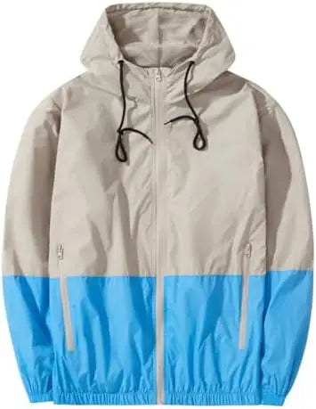 Men's Casual Canvas Windbreaker Jacket Lightweight Hooded Raincoat with Stand Collar for Winter Outdoor Pocketed