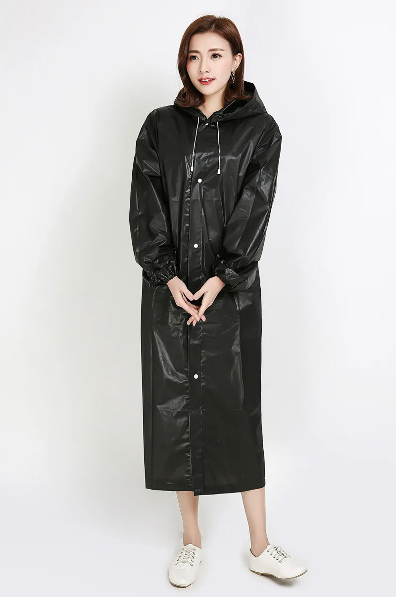 Factory Price EVA Women Poncho Hooded Ladies Waterproof Long Translucent Raincoat Adults Rain Coat