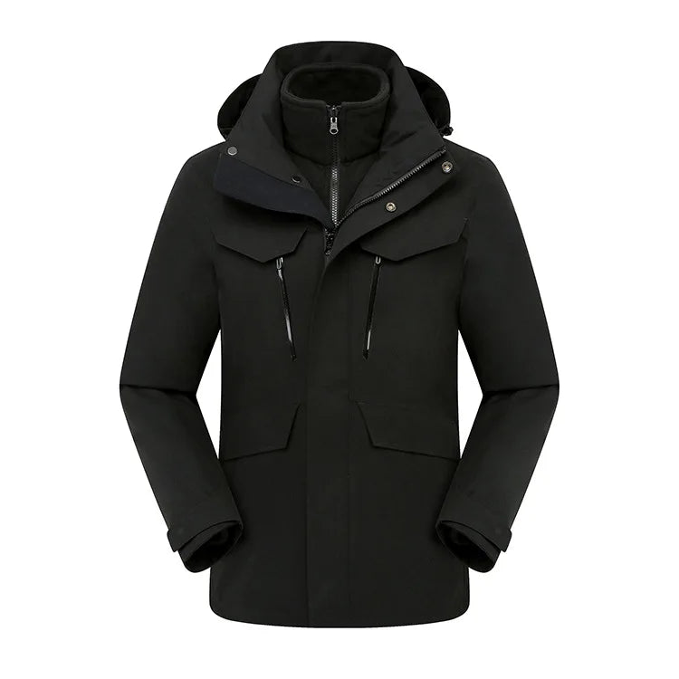 High-End Detachable Two-Piece Zipper Embroidered Logo Winter Workwear Windproof Waterproof Three-in-One Outdoor Hiking Jackets