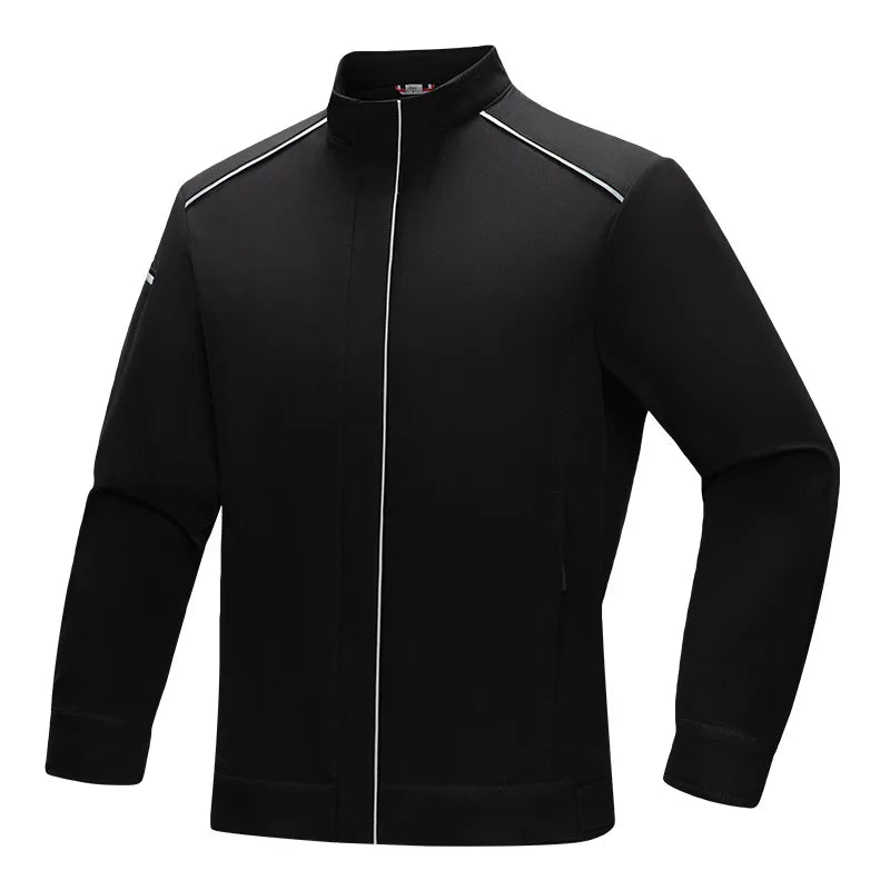 Autumn Winter Men's High-Grade Fleece-Lined Workwear Jacket Custom Logo Stand Vertical Collar Waterproof Reflective Strip Zipper