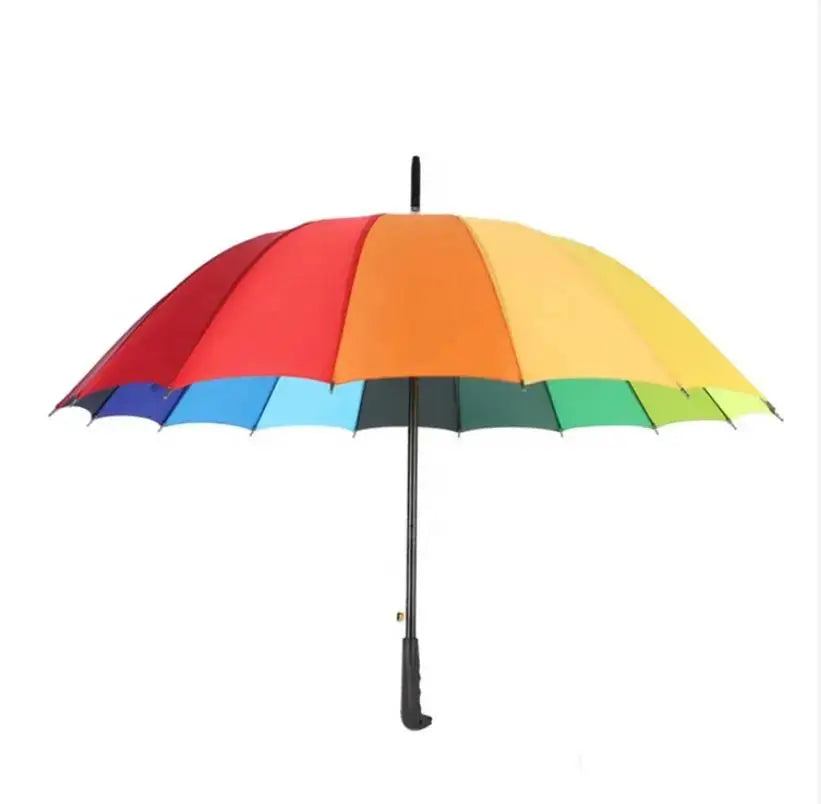 Super Strong 27''x16k Golf Umbrella Waterproof Windproof Business Style Rainbow Print Plastic Fabric for Rain Gifts