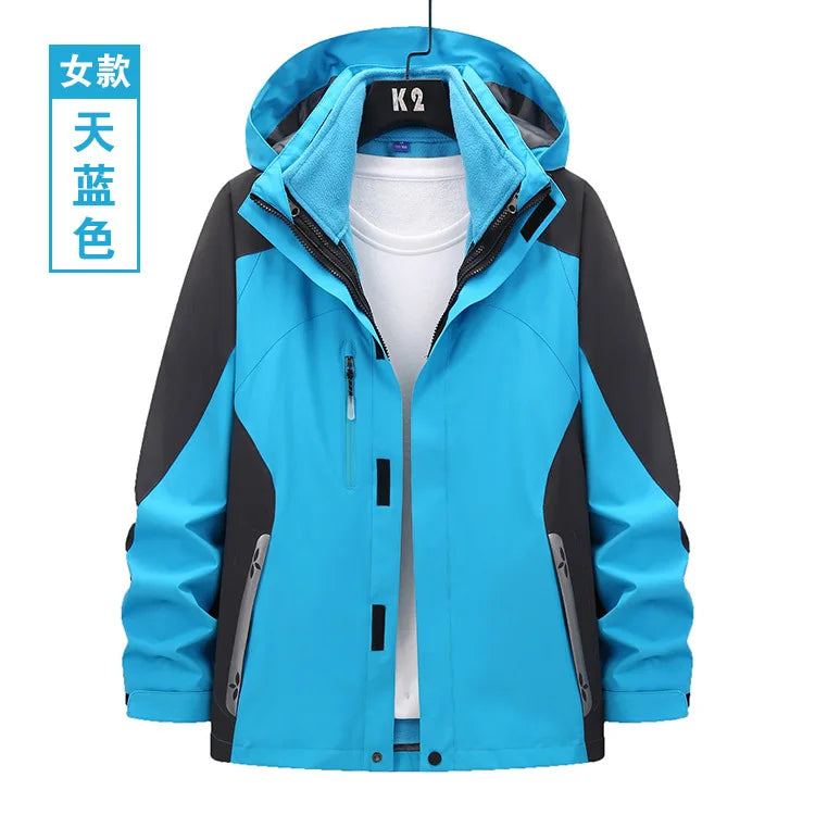 Unisex Three-in-One Ski Suit Two-Piece Set Winter Solid Zipper Warm Waterproof for Breathable Outdoor Work Clothes Stand