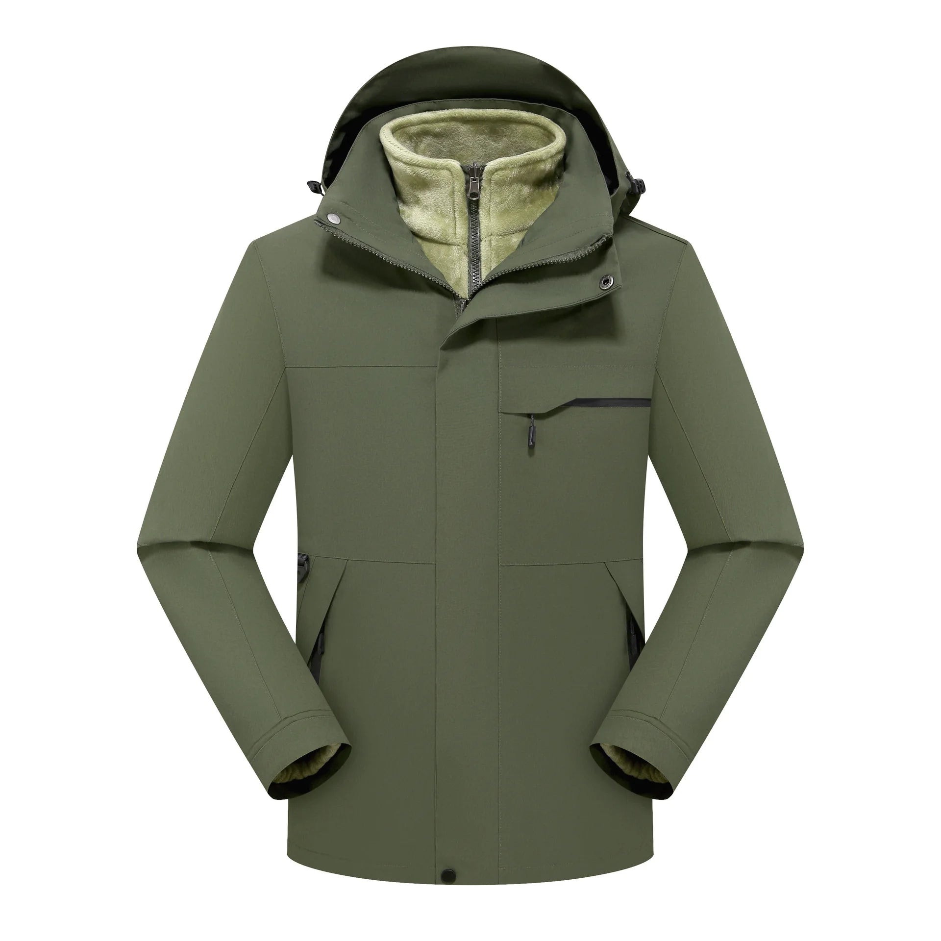 Unisex Winter Fleece Three-in-One Hooded Jacket Removable Zipper Closure Soft Nylon Shell Waterproof for Technology