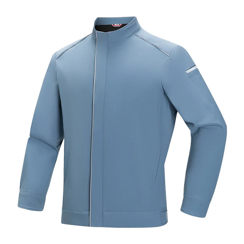 Autumn Winter  High-Grade Fleece-Lined Work Wear Jacket Light Grey Custom Logo Stand Vertical Collar Waterproof Reflective