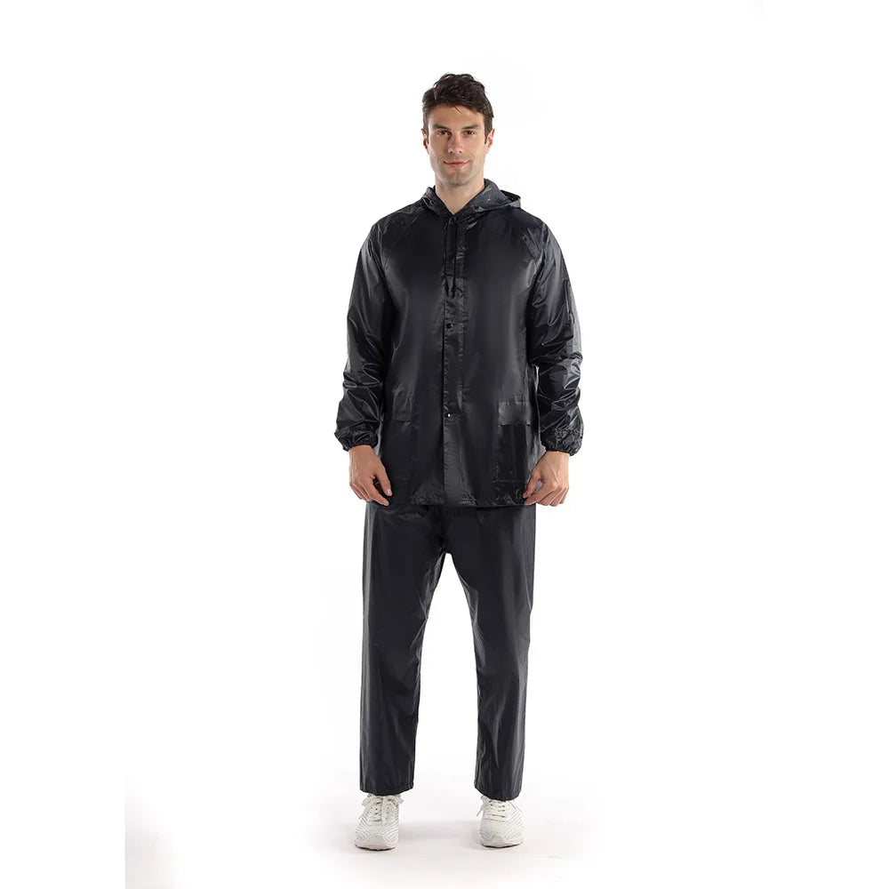 Men's Unisex Navy Blue Raincoat Lightweight Waterproof Windproof Motorcycle Rainwear with Pockets Standard Thickness for Hiking