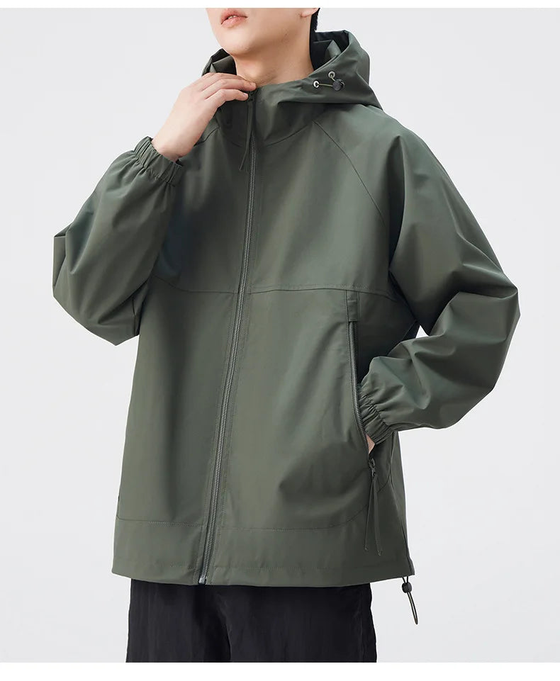 Men's Lightweight Stand Rain Jacket for Autumn Spring Windproof 3D Embroidery Logo Zipper Prints Outdoor Sports Cycling Running