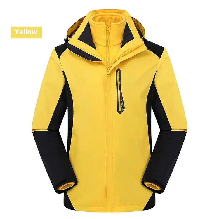 Men's Women's Outdoor Three-in-One Assault Jacket Detachable Windproof Waterproof Ski Fishing Clothing Two-Piece Stand Zipper