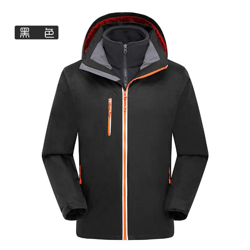 Men's Women's Outdoor Assault Two-Piece Three-In-One Winter Clothing Detachable Windproof Waterproof Fleece-Lined Zipper Printed