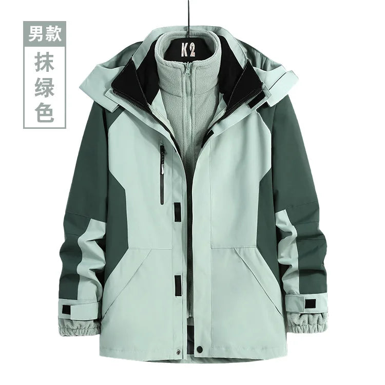 Unisex Three-in-One Ski Suit Two-Piece Set Winter Solid Zipper Warm Waterproof for Breathable Outdoor Work Clothes Stand