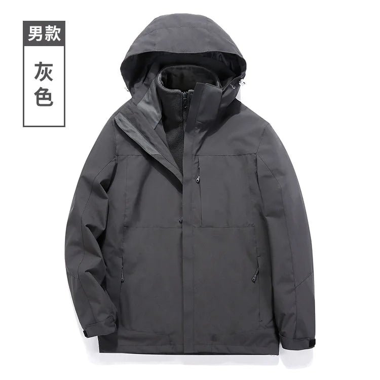 Men's and Women's Three-in-One Waterproof Windbreaker with Zipper Closure for Autumn/Winter Outdoor Sports Wholesale
