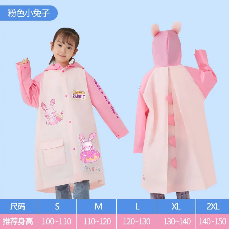 Customizable Children's Waterproof Eva Raincoat with Schoolbag Thick Student Raincoat for Outdoor Use Style-Carto