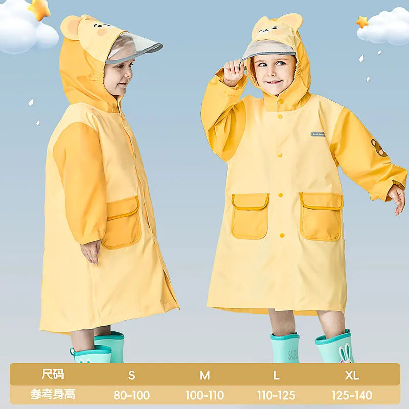 Children's Waterproof Hooded Cute Cartoon Raincoat, Suitable for Boys and Girls to Hike, Travel, and Engage in Water Activities